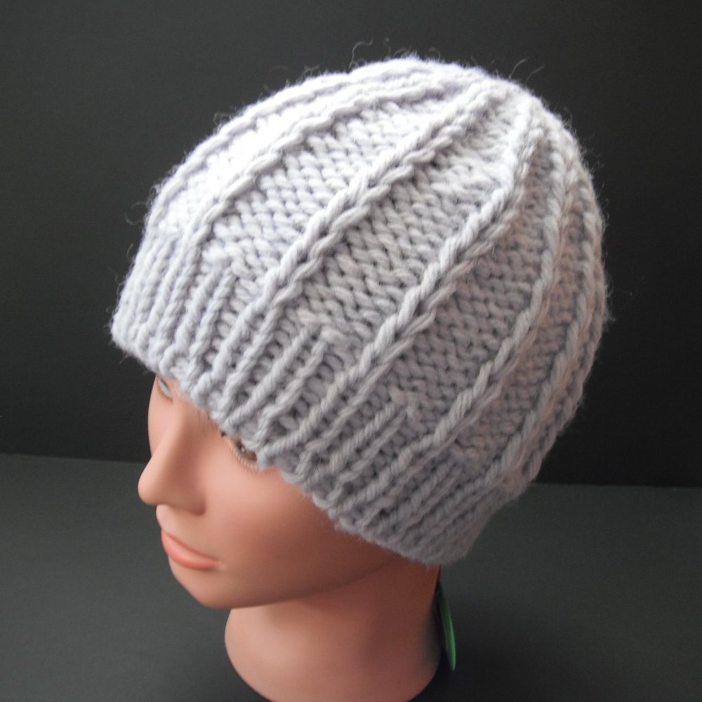 Hand Knitted Hat Toque Adult Size - M-(L) Wool Purple Unisex Color Blue-020 - Picture 5 of 8